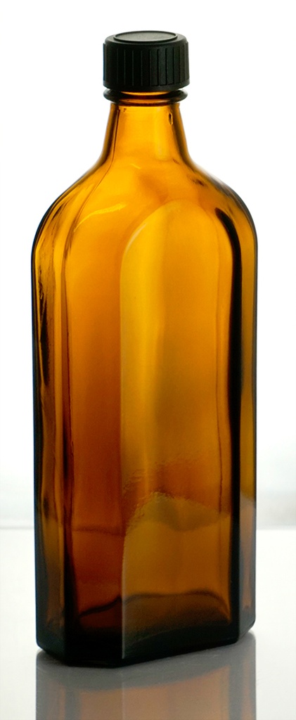 MEPLATFLASCHEN, 150 ML, BRAUNGLAS,  DIN-GEWINDE, KOMPLETT MIT SCHRAUBKAPPE,    