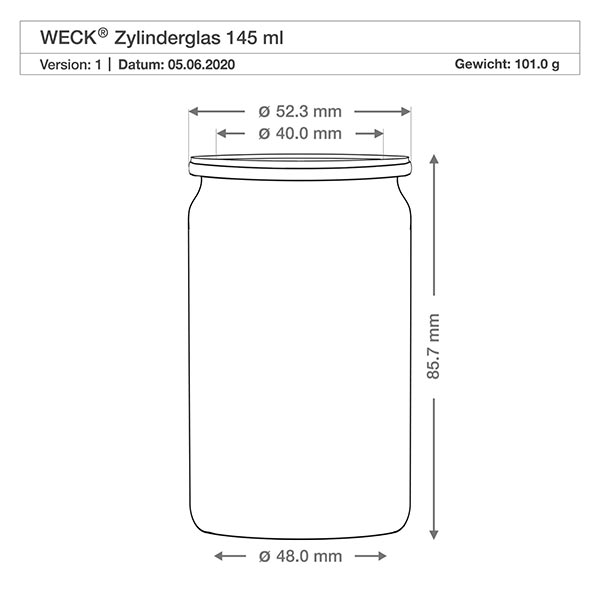 Zylinderglas 145ml  mit Frischedeckel RR40