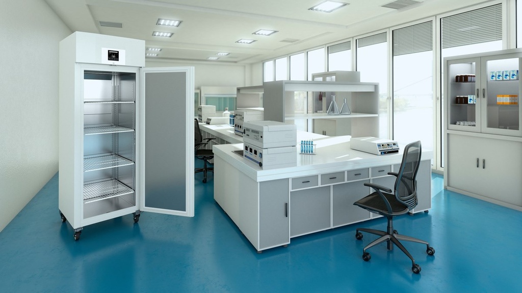 Labor Kühlschrank weiss Volltür Schloss 601 Liter