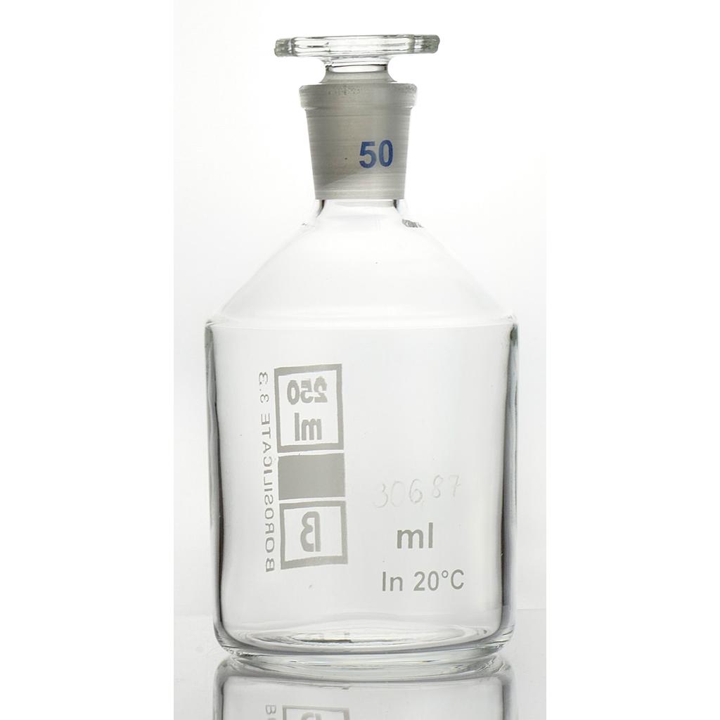 Bottles, Winkler, 250-300 ml, accurately   adjusted capacity, Ø 70 mm, height 130 mm,  with label, with flat glass stopper