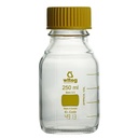 (5 526 250 GE) Laborflaschen 250 ml, GL 45, Borosilikatglas 3.3,  gelb graduiert (Color-Code), entspricht ISO 4796,   Schraubkappe und Ausgießring aus PP    