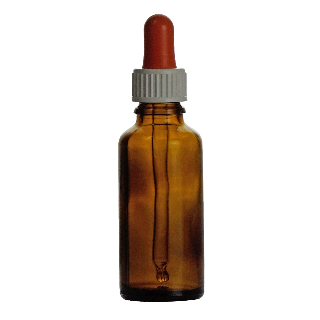 (5 893 220) Tropfflaschen, Alpha, Braunglas  mit Montur, Gewinde GL 18, 20 ml 