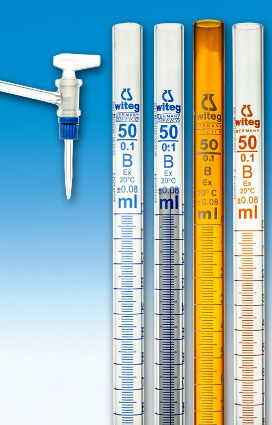 Burettes, class B, with lateral stopcock              with solid ST-glass-plug, 100 ml, clear glass  Pack = 2 pcs.