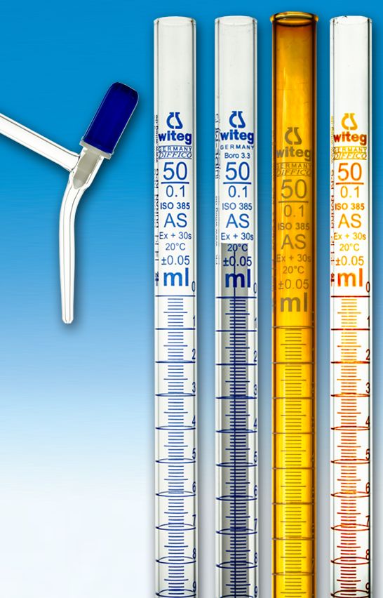 BURETTES, DIN-AS, LAT. VALVE STOPCOCK,   PTFE-VALVE PLUG,CLEAR GLASS,5 ML   CONFORMITY CERTIFIED  