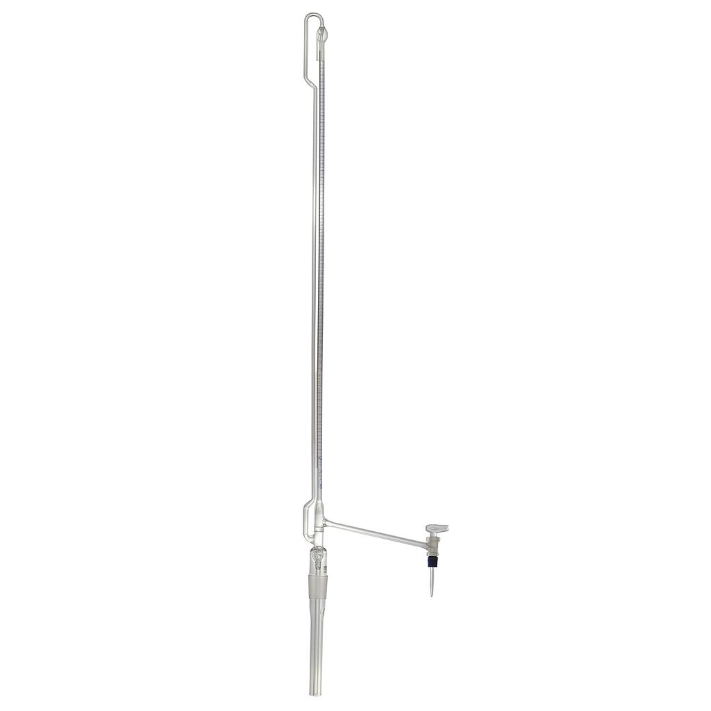 (3 122 254) Pelletbüretten, DIN-AS, 25 ml:0,05 o. Zwischenhahn,  seitl. Hahn, NS-Glasküken,2 l. Vorratsflasche, Schellbach,  ohne Druckball , konformitätsbescheinigt     