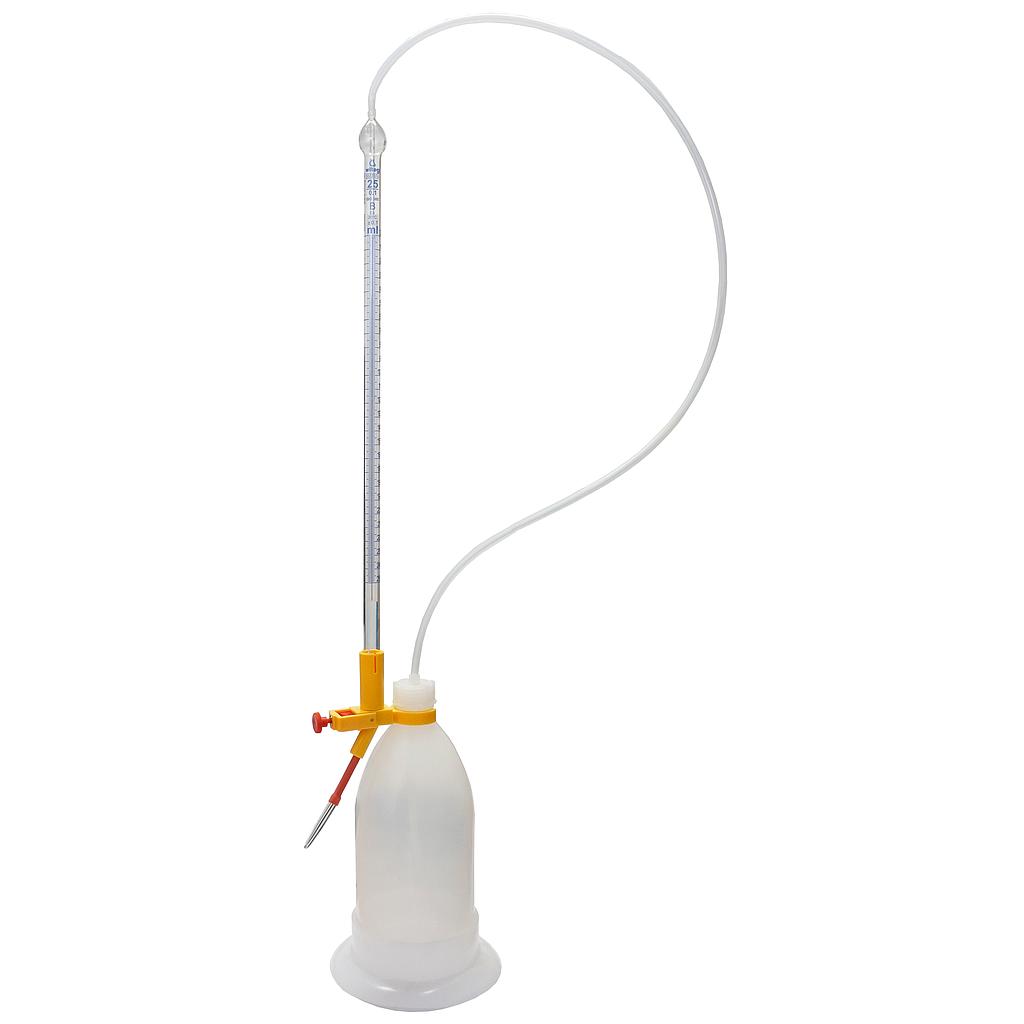 (3 312 025 BR) SCHNELLBETRIEBSBÜRETTE, DIN-B, 25 ML : 0,1  KOMPLETT, NACH SCHILLING, MIT FLASCHE 1000 ML  BRAUNGLAS WEISS GRADUIERT, 