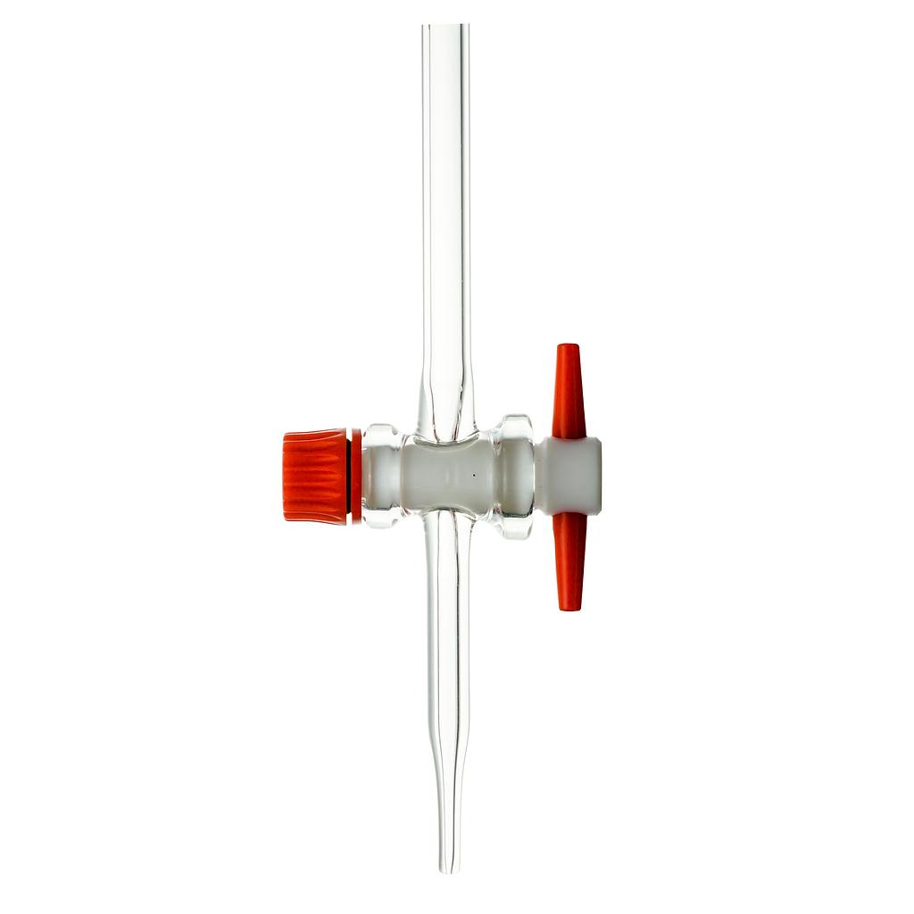 Stopcocks for burettes, straight, ST 12,5, bore: 1,6 mm,   acc. to DIN 12541, with PTFE-plug,   made from DURAN tubing, for burettes 10 ml