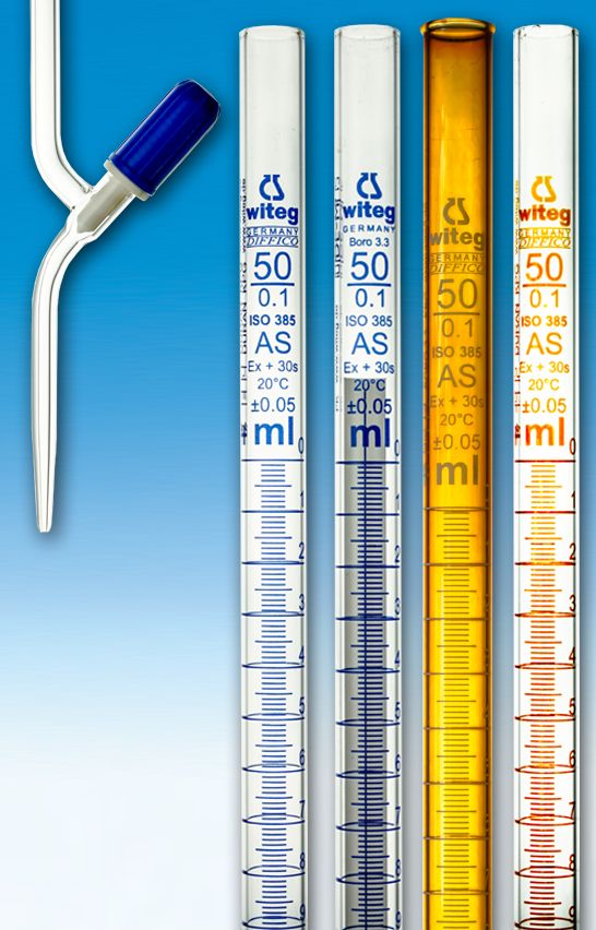 Needle valve stopcock "Economy" for burettes,  straight, with PTFE-needle valve, sealing ring,  sealing system and overtwist device, bore: 0-3 mm