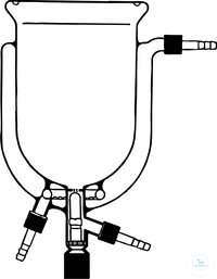 Reaktionsgefäss mit Temperiermantel, 1000 ml, LF100,  zylindrisch, Kühlanschluss GL 18,  Entleerungsventil 10 mm,  runder Boden, mit Ringbrause zur besseren Verteilung des  Heizmediums, graduiert, Planschliff mit Rille,  InnenØ: 100mm, AußenØ: 130mm, Höhe: 300 mm, Borosilikat