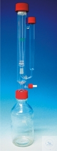 NMR-Röhrchenwascher nach Swiegot,  für bis zu 5 Röhrchen mit NS 29/32,   5 mm bzw. 10 mm bei einem Waschgang,   zum Anschluss an Vakuumpumpe geeignet,   komplett mit 1 Liter Steilbrustflasche Klarglas,  Schliffmanschette NS14/23 für fettfreie Anwendungen  