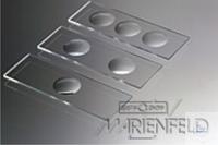 Objektträger, reinweißes Glas, 76 x 26 mm,  mit 2 Vertiefungen, geschliffene Kanten, Stärke 1 mm,  Pack = 50 Stück