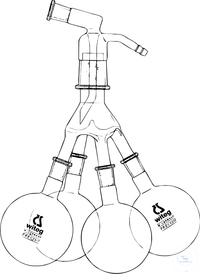Destilliervorlagen nach Bredt, 100 ml, komplett mit Vorstoß,   Verteiler (Spinne), Hülse NS 29/32 + 4 Kerne NS 14/23 und  4 Rundkolben mit NS 14/23, Kühlerschliff NS 29/32
