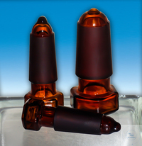 ST-hollow stoppers, hexagonal plate, ST 14/23, acc.   to DIN 12252, with drip tip, amber stained