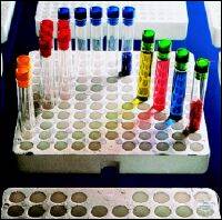 REAGENZGLASGESTELL, STYROPOR, FUER   GROSSE MENGEN V. ROEHRCHEN, LOCH-Ø 8,5 MM,   LOCH-TIEFE 15 MM, LOCH-ANZAHL: 250 PLAETZE ,  218 X 218 X 33 MM,  VE = 5 STUECK    