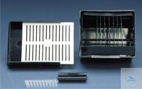 FÄRBEKÜVETTE,  KOMPL.M.EINSATZ FÜR 25 OBJEKTTRÄGER 76X26 MM,  POM, 100 X 87 MM, HÖHE 51 MM,  VE = 5 STUECK