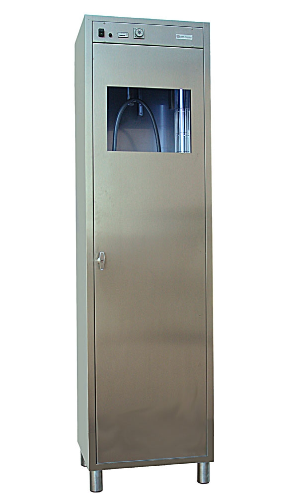 UV-C Edelstahlschrank, 1 Tür, 4 Halterungen für endoskopische Sonden, 4x75W HO (IP20)