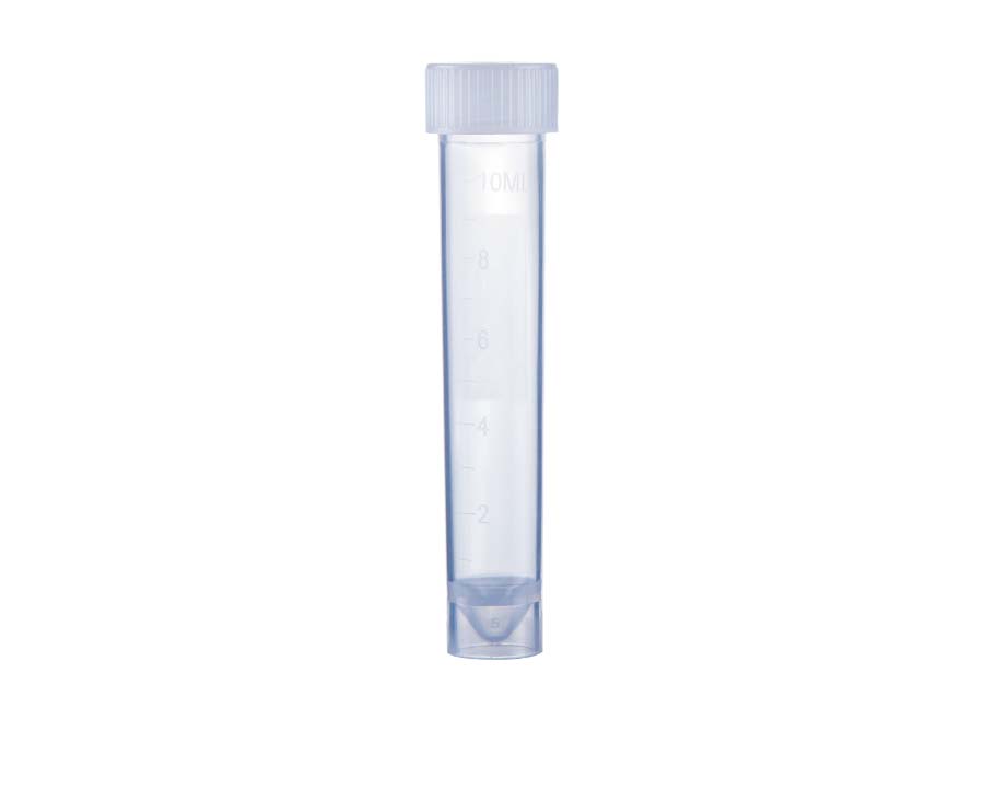 10 ml Graduated Transport Tube with Natural Seal Screw Cap‚ Pre-assembled‚ Conical Bott om‚ Self Standing‚ Non-Sterile  100pieces/bag‚ 10bags/carton