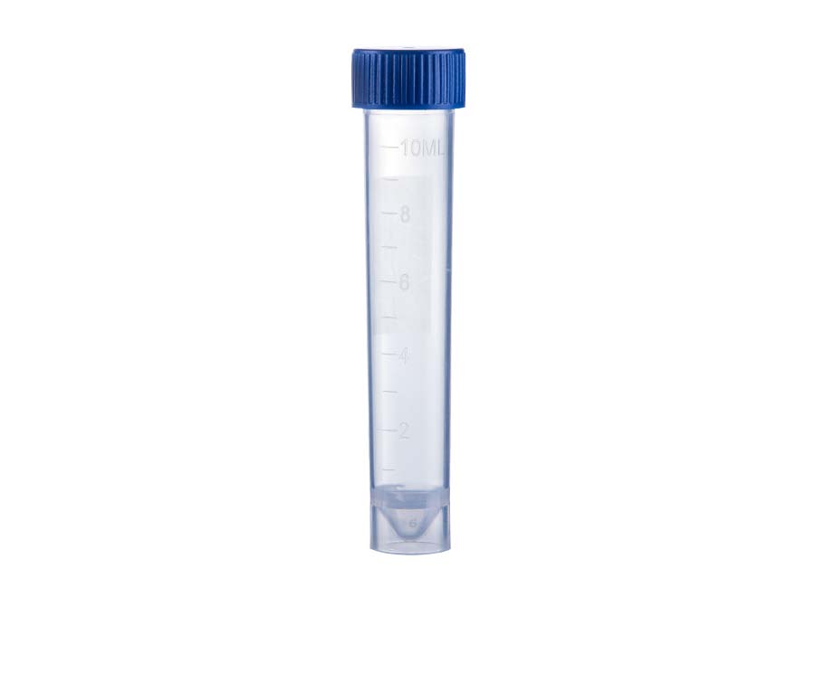 10 ml Graduated Transport Tube with Blue Se al Screw Cap‚ Separate‚ Conical Bottom‚ Self Standing‚ Non-Sterile
100pieces/bag‚ 10bags/carton