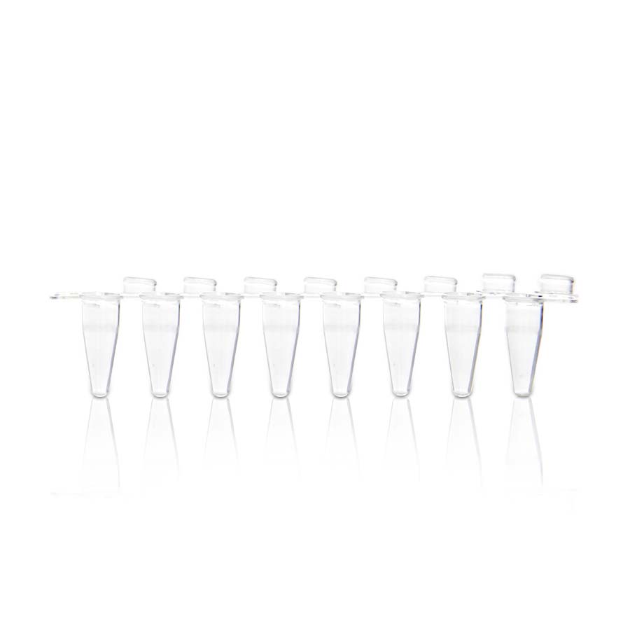 0.1mL 8-Streifen PCR-Gefäß mit klarer flacher Kappe' Unsteril125Streifen/Beutel' 1Beutel/Packung' 10Packungen/Karton