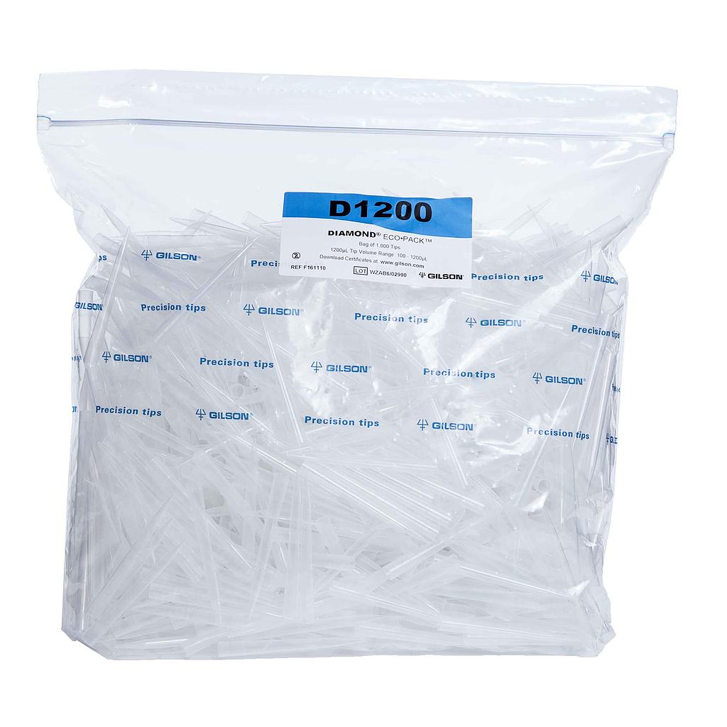 Gilson Diamond Pipetten-Spitzen Tipack D1200, Volumen: 100 - 1200 µl, autoklavierbar, Ecopack, lose Pack = 10 Beutel á 1.000 Stück