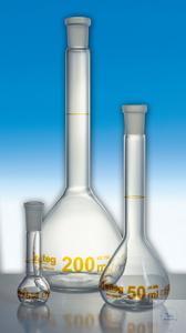 [3 662 300] (3 662 300) MITTELHALS-MESSKOLBEN 3000 ML, NS 14/23, DIN-A,   KONFORMITÄTSBESCHEINIGT, RINGMARKE,  INHALTSANGABE, OHNE STOPFEN, DIFFICO BRAUN,  MIT GESCHLIFFENEM STOPFENBRETT 