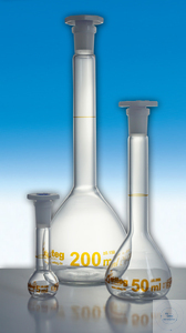 [3 664 00314] (3 664 00314) Messkolben, 25 ml, Klasse A, konformitätsbescheinigt,   NS14/23, PE-Stopfen, DIFFICO braun, hergestellt   aus DURAN Rohr,     