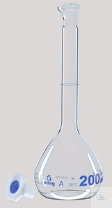 [3 664 011 A] Volumetric flask, 100 ml, class A, conformity certified, ST14/23,   PE-stopper, with spout, DIFFICO brown, made of DURAN tubing,  Pack = 10 pcs.   All volumetric flasks are delivered with batch number and have enclosed one batch certificate per package