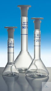 [3 669 002 BL] (3 669 002 BL) Messkolben, Trapezform, DIN-A, mit NS-   Polystopfen, konformitätsbescheinigt 3 ml,   NS 7/16, blau graduiert      