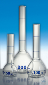 [3 672 200] Volumentric flask for sugar analysis,   with 2 marks, 200 + 220 ml, made of DURAN tubing,   blue graduated  