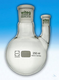 [0 754 500] (0 754 500) Zweihals-Kolben, 500 ml, mit geradem Seitenhals  (Destillationskolben), Mittelhals NS 29/32,  Seitenhals NS 29/32