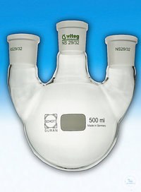 [0 772 002] (0 772 002) Dreihals-Kolben, 2.000 ml, mit geraden Seitenhälsen  (Destillationskolben), Mittelhals NS 29/32,  Seitenhals NS 29/32, DIN 12392