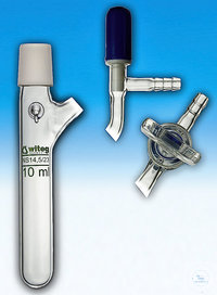 [0 778 302] Auffangkolben, nach Schlenck, 500 ml, Rundboden,  NS 29/32, seitl. Hahn, Hohlküken, Glasgriff,  Bohrung: 2,5 mm, NS 14,5, mit Olive: 8 mm,  250 x 70 mm  