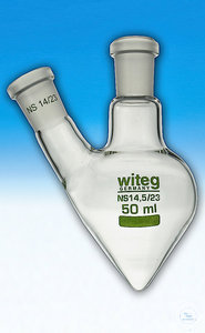 [0 780 100] (0 780 100) Zweihalsspitzkolben, mit  schrägem Seitenhals, nach DIN 12383,  100 ml, MH NS 19/26, SH NS 14/23 