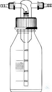 [2 418 010] Gas washing bottle, with sintered disc, with GL 45,  screw thread cap and removable tube, porosity 1,  disc dia. 60 mm, with plastic base, to avoid breakage,  350 ml, complete.