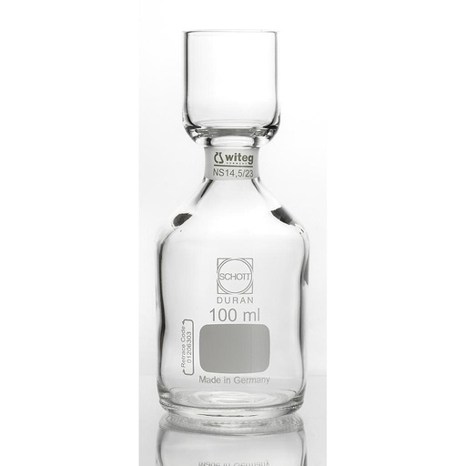[2 436 100] Bod-bottles, Karlsruher bottles, 100 ml  made from DURAN tubing, with funnel,   without stopper ST 14/23