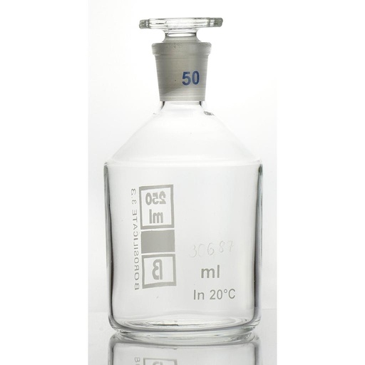 [2 911 500] Bottles, Winkler, 500-600 ml, accurately   adjusted capacity, Ø 87 mm, height 170 mm,  with label, with flat glass stopper