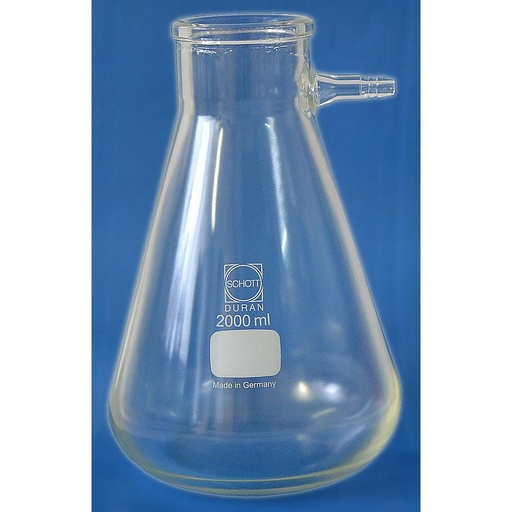 [5 090 001] Filter flask, Erlenmeyer shape, with   side tube, borosilicate glass, with  safety coating WITOSINT, 1000 ml,  230 x 135 mm