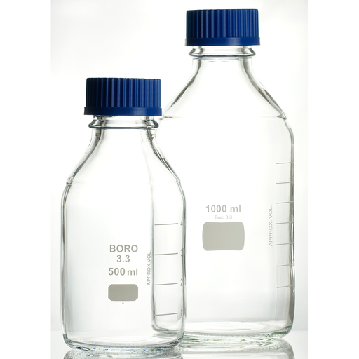 [5 526 250 S] (5 526 250 S) Laborflaschen, 250 ml,GL 45, mit Graduierung,  mit Schraubkappe und Ring, Borosilikatglas 3.3,    