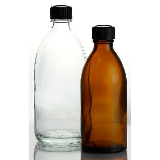 [5 889 050] Bottle, narrow neck, 50 ml, DIN screw thread GL 18,   complete with screw cap and LDPE-liner, amber glass