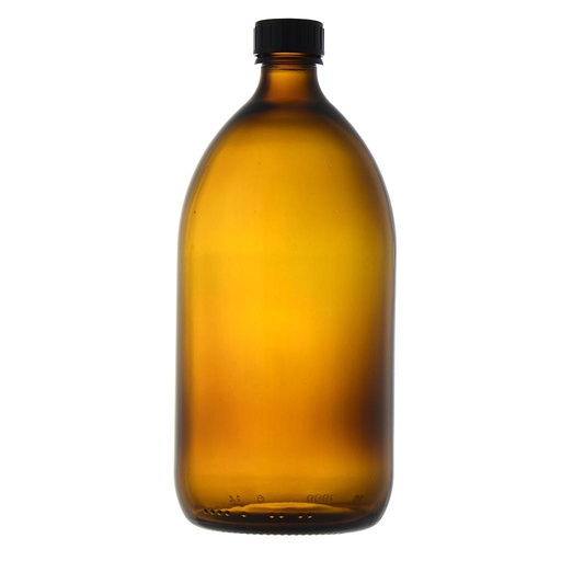 [5 889 200] Bottle, narrow neck, 200 ml, DIN screw thread GL 22,   complete with screw cap and LDPE-liner, amber glass