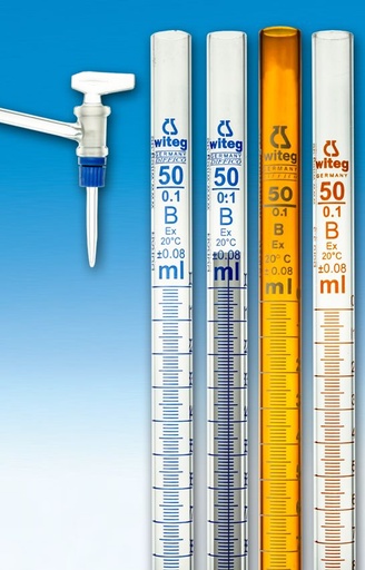 [3 002 054] BURETTES, CLASS B, LETERAL STOPCOCK  WITH SOLID ST-GLASS-PLUG, 5 ML, SCHELLBACH  PACK. = 2 PCS.    