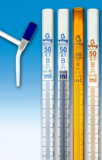 [3 000 105] Burettes, DIN-B,10 ml:0,02 lateral needle  valve stopc. PTFE needle-valve, clear-glass  Pack = 2 pcs.