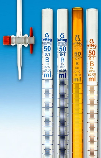 [3 010 103] BURETTES, 10:0,02 ML, DIN-AS, STRAIGHT STOPCOCK,   ST-PTFE-PLUG, CLEAR GLASS, CONFORMITY CERTIFIED  PACK = 2 PCS