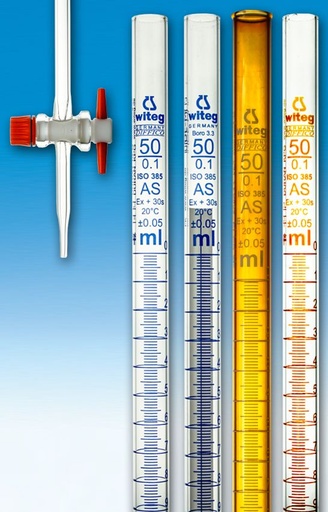 [3 014 903] BURETTES, DIN-AS,STRAIGHT STOPCOCK   ST-PTFE-PLUG, AMBER GLASS, 100 ML   FOR OFFICIALLY TESTING  