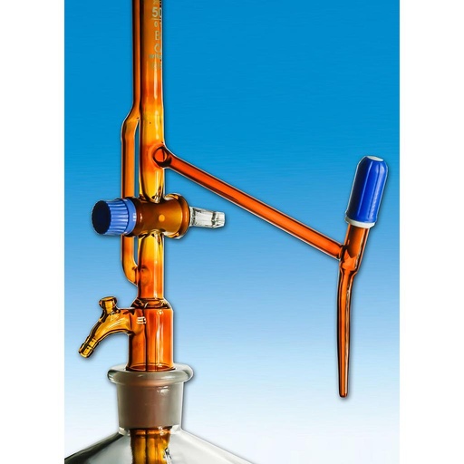 [3 114 907] (3 114 907) PELLETBUERETTEN DIN B,  100 ML:0,2 MIT NS-ZWISCHENH.  SEITL. VENTILHAHN,MIT  PTFE SPINDEL 2LTR.FL.  BRAUNGLAS,OHNE DRUCKBALL     