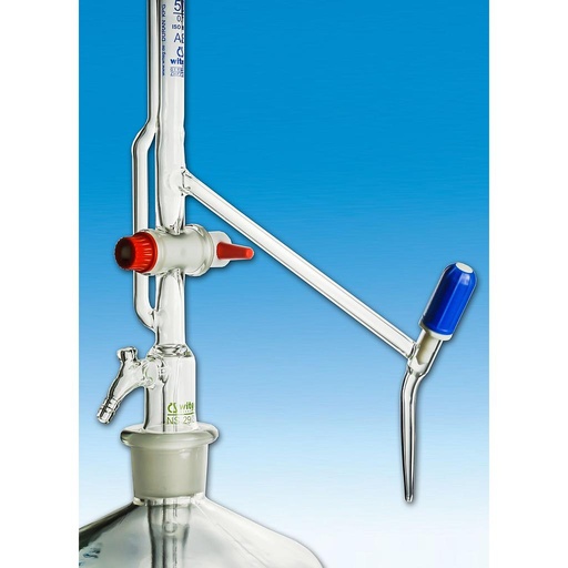 [3 122 508] (3 122 508)   Pelletbüretten, DIN-AS, 50 ml:0,1, mit PTFE-Zwischenhahn   seitl.  VENTILHAHN, PTFE-Spindel, Schellbach,   2l Vorratsflasche, kb, ohne Druckball    