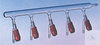 [0 778 135] (0 778 135) Vakuum-Verteilerrechen mit 5 PTFE-Hochvakuumventilen,  Durchlass 0 bis 6 mm, Anschlüsse mit Schlaucholiven 8 mm,  Borosilikat-Glas 3.3 