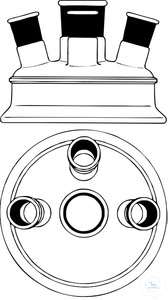 [0 943 320] Planflansch-Deckel DN 100, 1x MH NS 29/32,  2x 15° schräge SH NS 14/23, 1x SH NS 14/23 gerade,  Borosilikatglas  