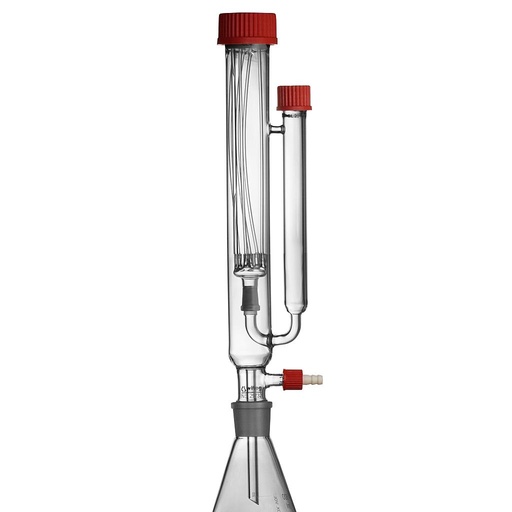 [2 900 032] (2 900 032) NMR-Röhrchenwascher nach Swiegot   mit FA 26 mm passend auf Laborflaschen GL 45,   komplett mit Gewindekappe GL 45, PTFE Schablone NMR,   5 FEP Kapillaren, 5 Blindkappen und 1 Liter Laborflasche   Klarglas, Schliffmanschette NS14/23 für fettfreie Anwendungen