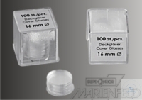 [4 615 003] Deckgläser, rund, Ø - 15 mm, Stärke 0,13-0,17 mm,  Pack = 100 Stück